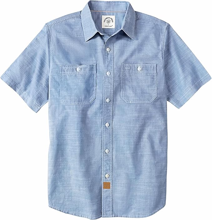 Dubinik® Mens Short Sleeve Button Down Casual Cotton Regular Fit Lightweight Pocket Chambray Mens Button Down Short Sleeve#0057003