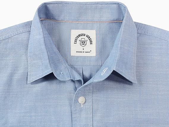 Dubinik® Mens Short Sleeve Button Down Casual Cotton Regular Fit Lightweight Pocket Chambray Mens Button Down Short Sleeve#0057003