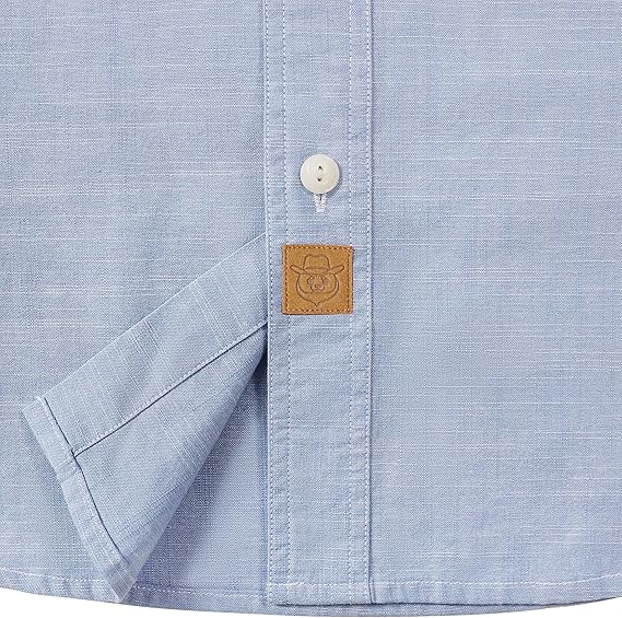 Dubinik® Mens Short Sleeve Button Down Casual Cotton Regular Fit Lightweight Pocket Chambray Mens Button Down Short Sleeve#0057003