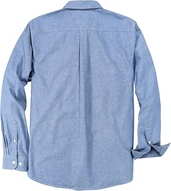 Dubinik Chambray Shirt Heren Lange Mouw Katoen Werk Shirts met 2 Zakken