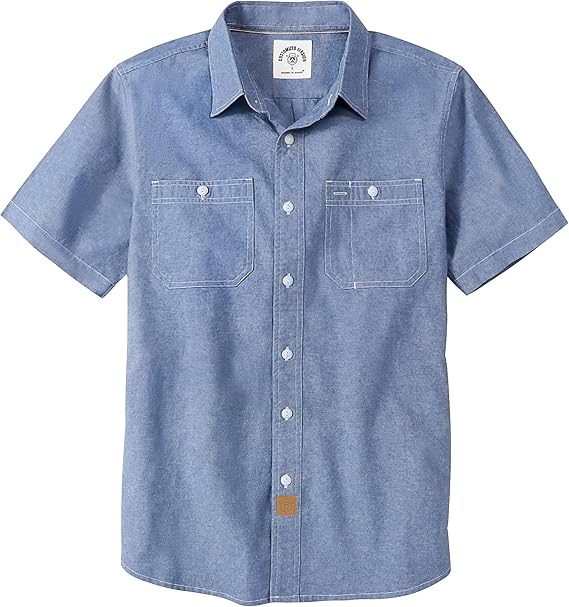 Dubinik® Mens Short Sleeve Button Down Casual Cotton Regular Fit Lightweight Pocket Chambray Mens Button Down Short Sleeve#0057009