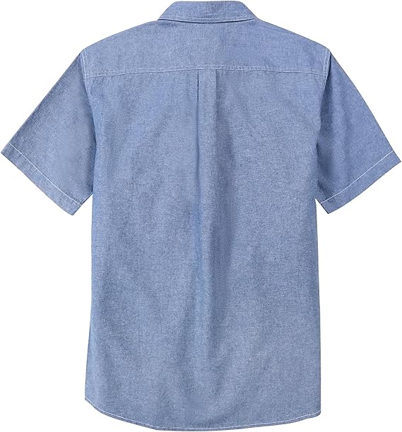 Dubinik® Mens Short Sleeve Button Down Casual Cotton Regular Fit Lightweight Pocket Chambray Mens Button Down Short Sleeve#0057009