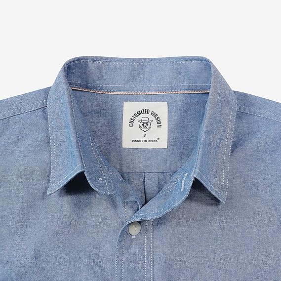 Dubinik® Mens Short Sleeve Button Down Casual Cotton Regular Fit Lightweight Pocket Chambray Mens Button Down Short Sleeve#0057009