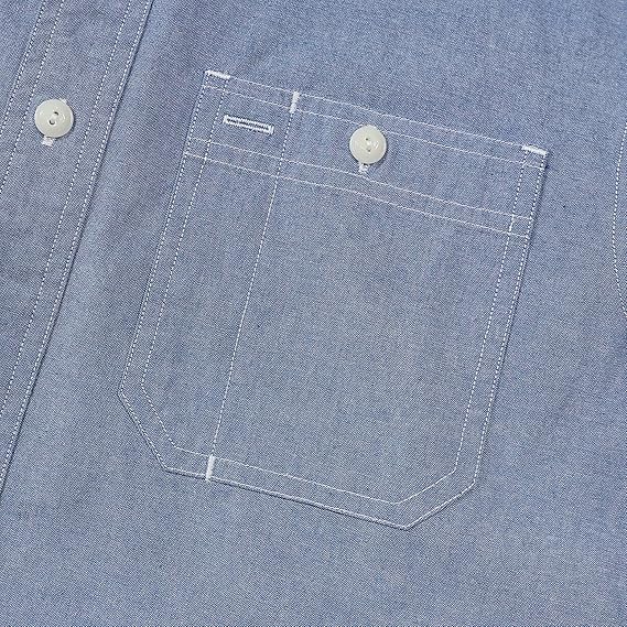Dubinik® Mens Short Sleeve Button Down Casual Cotton Regular Fit Lightweight Pocket Chambray Mens Button Down Short Sleeve#0057009