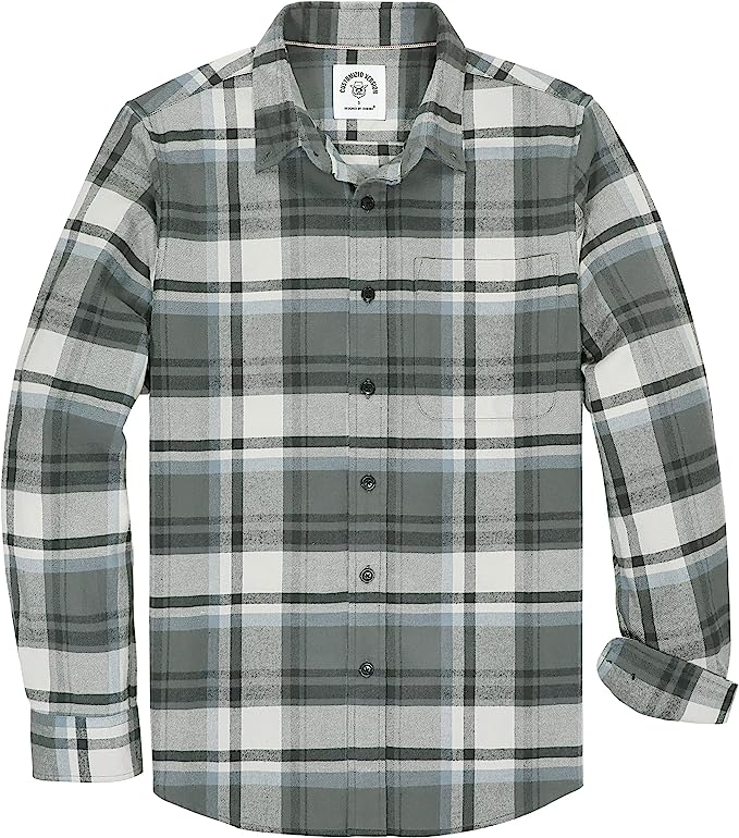 Dubinik® Mens Flannel Shirts Long Sleeve Button Down Casual Work Plaid Shirt Men All Cotton Soft with Pocket Regular Fit#03-045