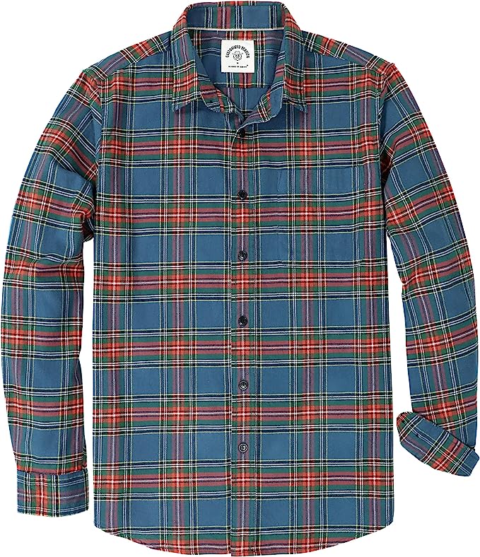 Dubinik®Mens Flannel Shirts Long Sleeve Flannel Shirt for Men Plaid Pockets Soft Casual 100% Cotton Button Down Regular Fit#0333