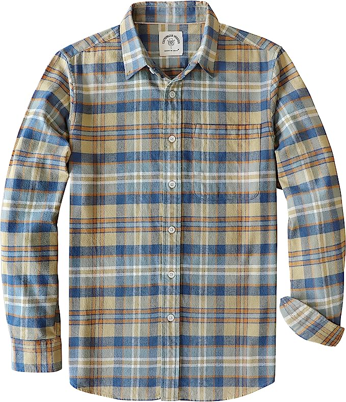 Dubinik® Mens Flannel Shirts Long Sleeve Button Down Casual Work Plaid Shirt Men All Cotton Soft with Pocket Regular Fit#0353