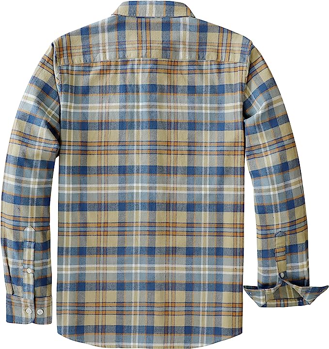 Dubinik® Mens Flannel Shirts Long Sleeve Button Down Casual Work Plaid Shirt Men All Cotton Soft with Pocket Regular Fit#0353