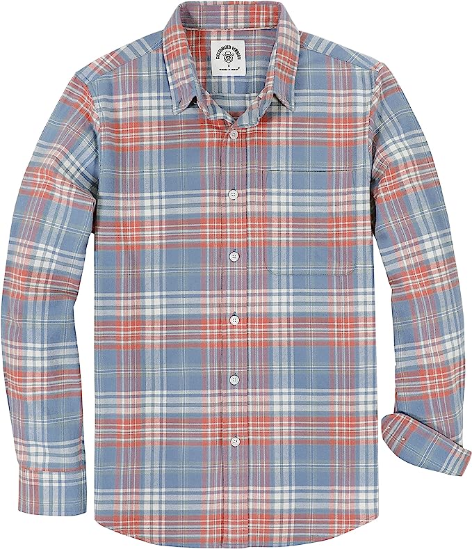 Dubinik® Mens Flannel Shirts Long Sleeve Button Down Casual Work Plaid Shirt Men All Cotton Soft with Pocket Regular Fit03-51