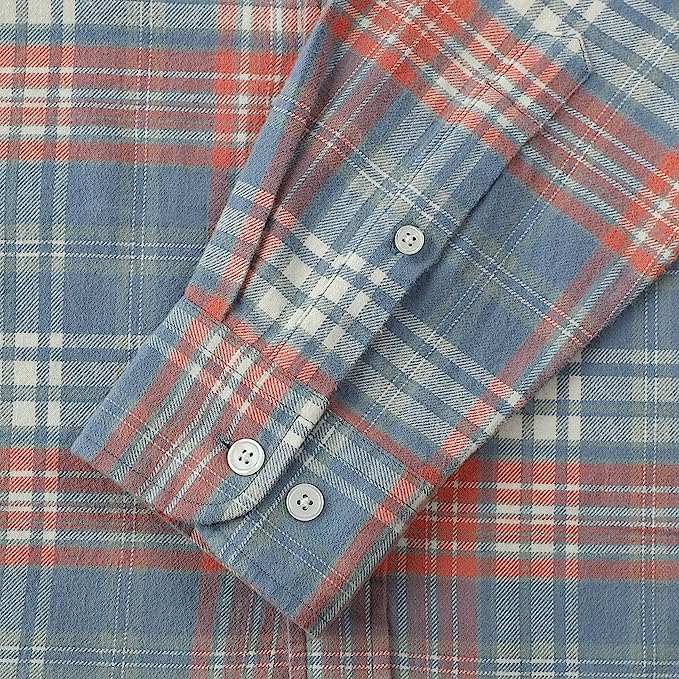 Dubinik® Mens Flannel Shirts Long Sleeve Button Down Casual Work Plaid Shirt Men All Cotton Soft with Pocket Regular Fit03-51