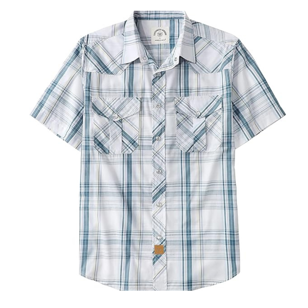 Dubinik® Western Shirts for Men Short Sleeve Plaid Pearl Snap Shirt Cowboy Casual Work Shirt#41016