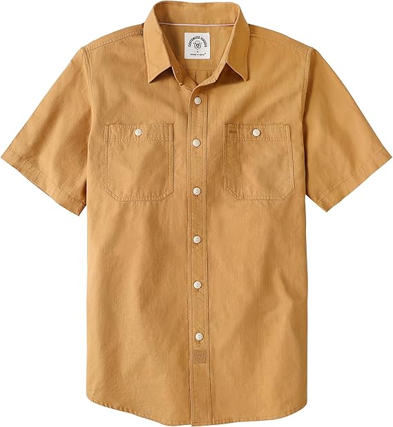 Dubinik® Mens Short Sleeve Button Down Casual Cotton Regular Fit Lightweight Pocket Chambray Mens Button Down Short Sleeve#0057001