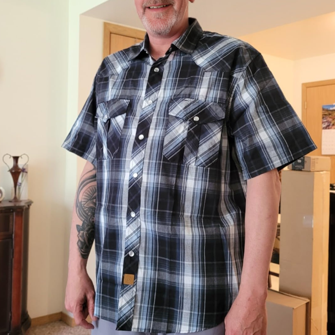 Dubinik® Western Shirts for Men Short Sleeve Plaid Pearl Snap Shirts for Men Button Up Shirt Cowboy Casual Work Shirt#41024