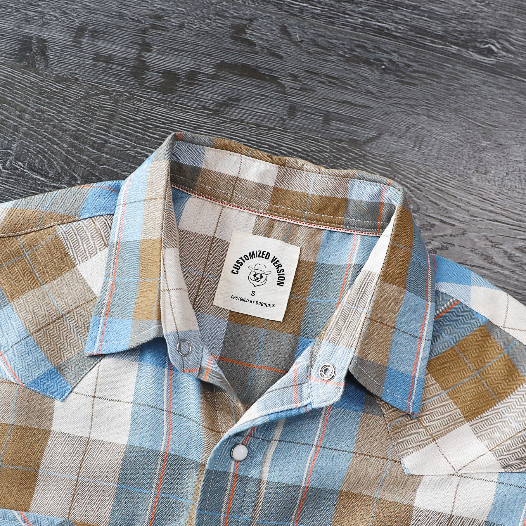 Dubinik®Bamboo Fiber Mens Western Cowboy Pearl Snap Coastline Plaid Vintage Casual Short Sleeve Shirt #29701