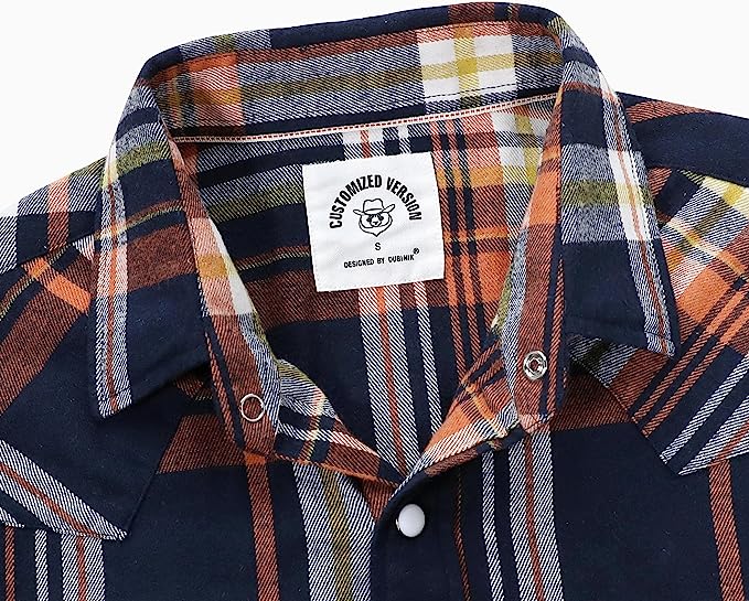 Dubinik® Flannel Shirt for Men Western Cowboy Pearl Snap Shirts for Men Long Sleeve Vintage Buttons Down Plaid Shirt#28803