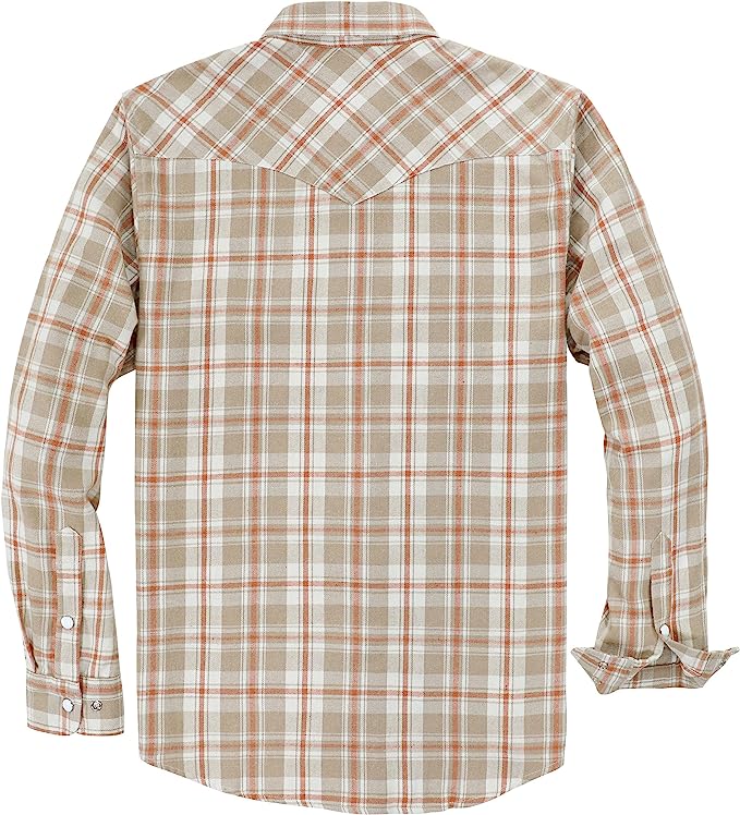 Dubinik® Flannel Shirt for Men Western Cowboy Pearl Snap Shirts for Men Long Sleeve Vintage Buttons Down Plaid Shirt#28406