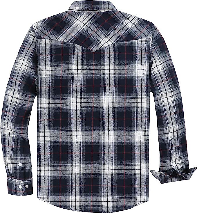 Dubinik® Flannel Shirt for Men Western Cowboy Pearl Snap Shirts for Men Long Sleeve Vintage Buttons Down Plaid Shirt#28804