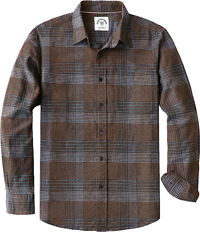 Dubinik® Mens Flannel Shirts Long Sleeve Button Down Casual Work Plaid Shirt Men All Cotton Soft with Pocket Regular Fit#33-209
