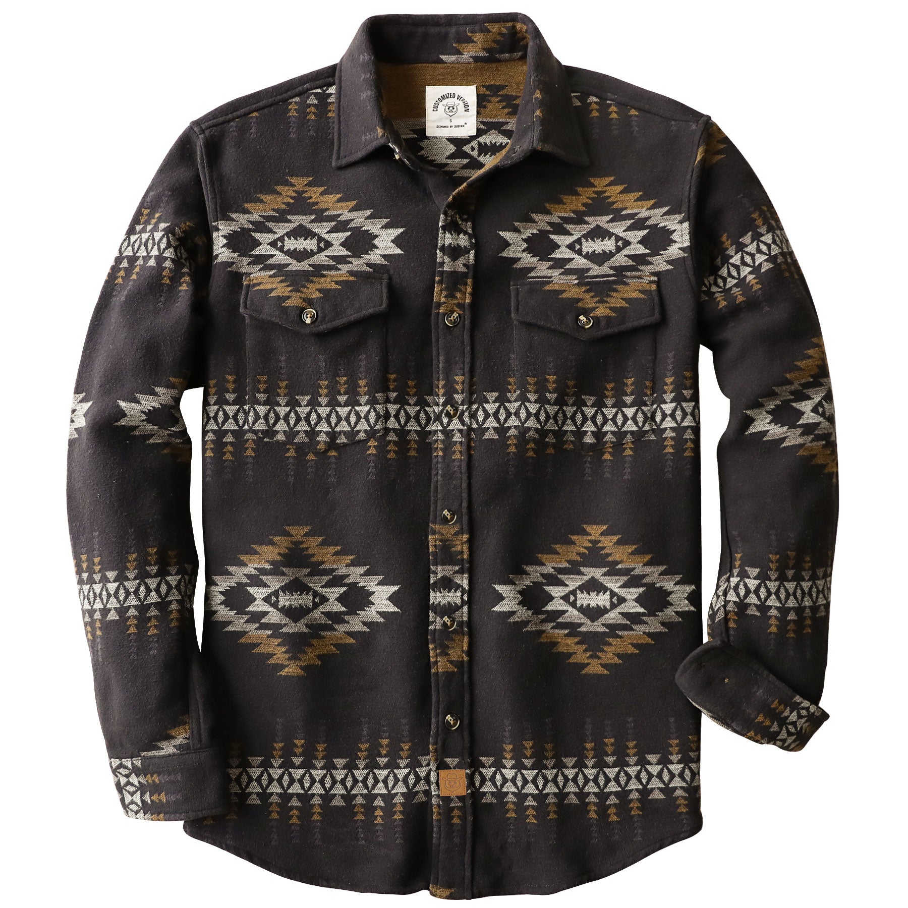 Dubinik® Mens Aztec Heavyweight Flannel Shirt Long Sleeve Button Down All Cotton Soft Brushed Cowboy Utility Casual Shirt Jacket#30028