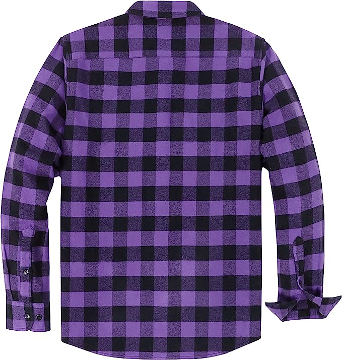 Dubinik® Flannel Shirt for Men Long Sleeve Men's Casual Button-Down Shirt 100% Cotton Soft Plaid Regular Fit with Pockets#33-208