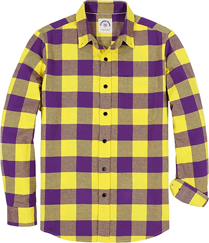 Dubinik® Mens Flannel Shirts Long Sleeve Button Down Casual Work Plaid Shirt Men All Cotton Soft with Pocket Regular Fit#33-210