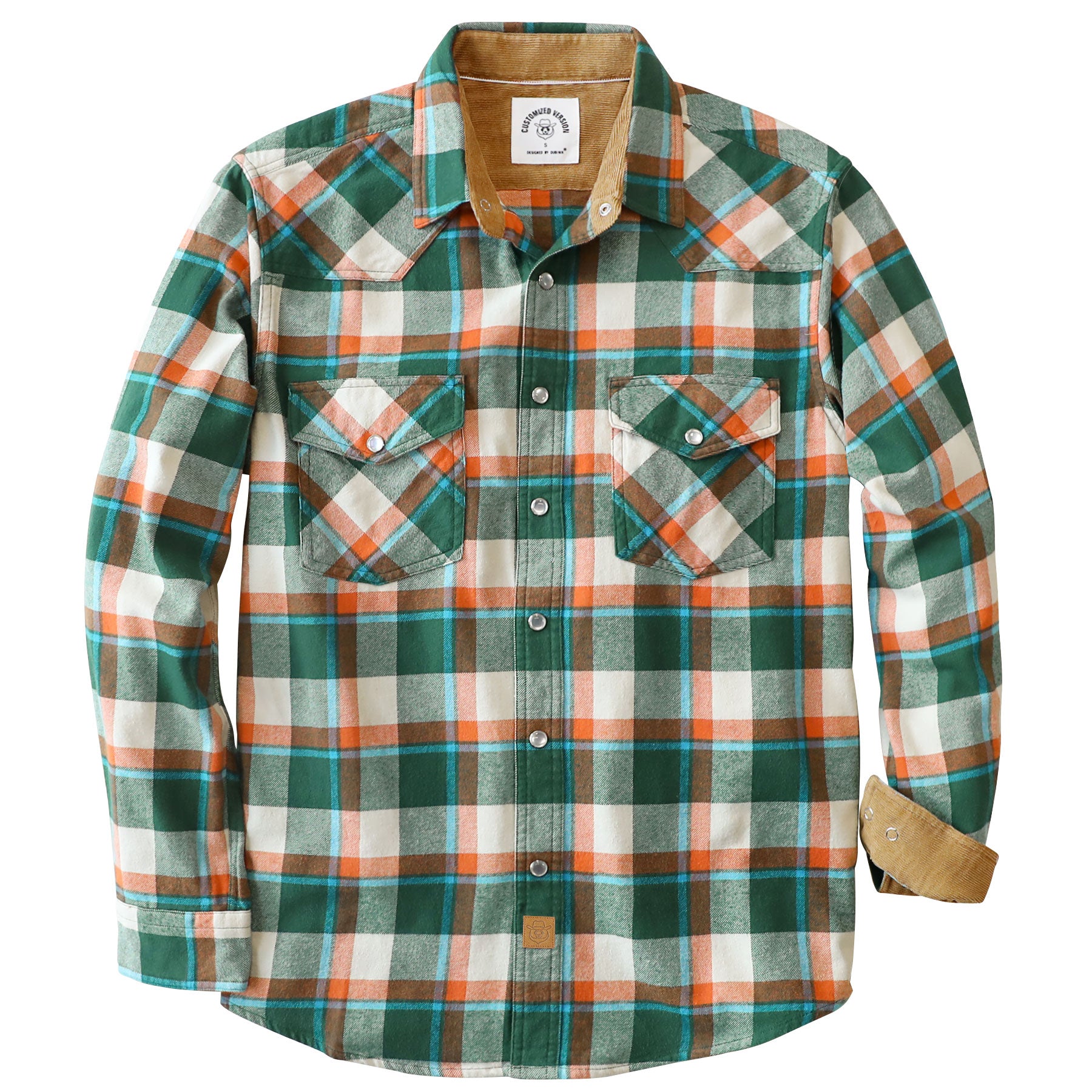 Dubinik® Men's Long Sleeve Pearl Snap Midweight Flannel Western Cowboy Christmas Tree Colors Plaid Shirts 100% Cotton#36009