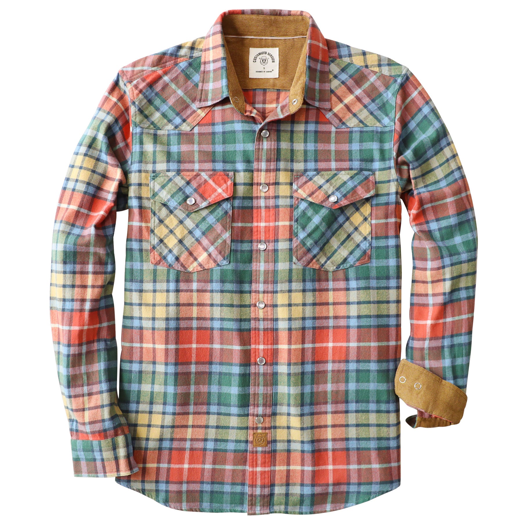 Dubinik® Men's Long Sleeve Pearl Snap Midweight Flannel Casual Western Cowboy Plaid Shirts 100% Cotton#36010