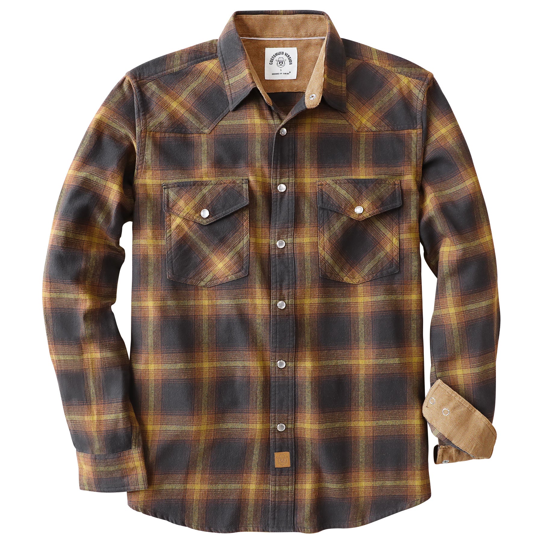 Dubinik® Men's Long Sleeve Pearl Snap Midweight Flannel Casual Western Cowboy Plaid Shirts 100% Cotton#36015