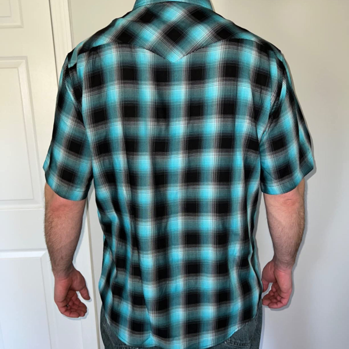 Dubinik®Bamboo Fiber Mens Shirts Short Sleeve Plaid Shirt Men Western Cowboy Pearl Snap Vintage Casual Plaid Shirt #2903