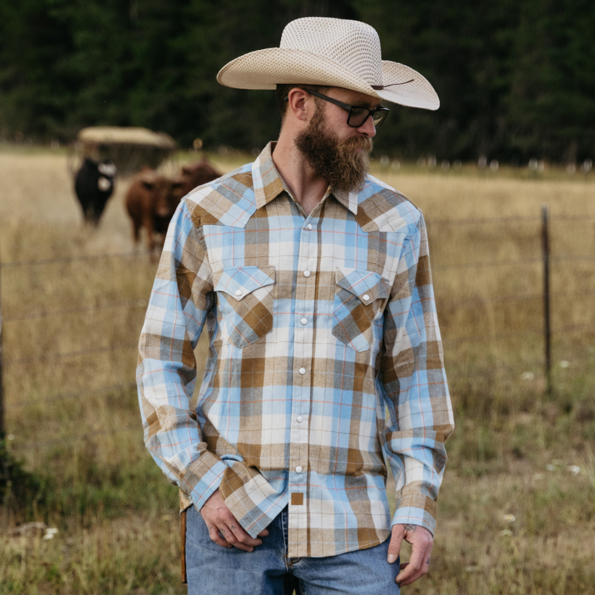 Mens Flannel Long Sleeve Pearl Snap Buttons Western Cowboy Vintage Casual Shirts #2821