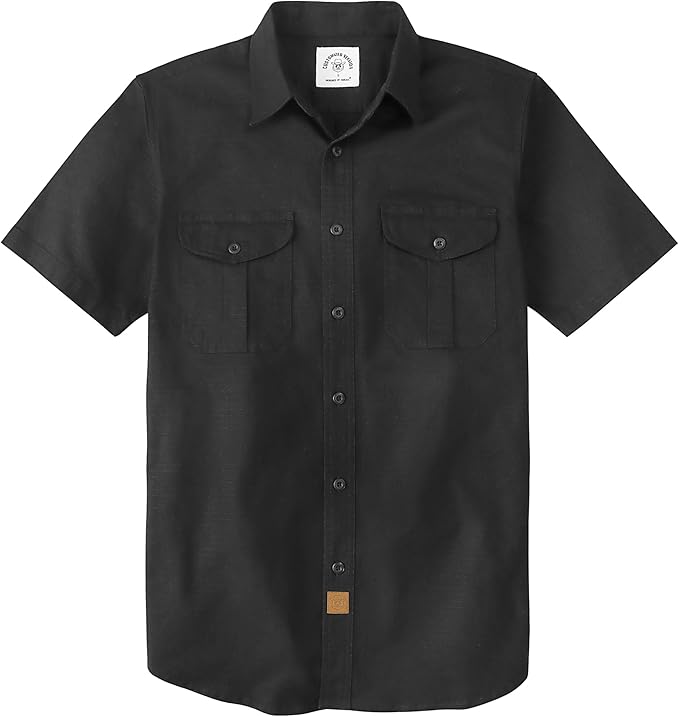 Dubinik® Mens Short Sleeve Button Down Shirts Two Pocket Vintage Mens Work Shirt Cotton Mens Shirts Casual with Stretch#0055001
