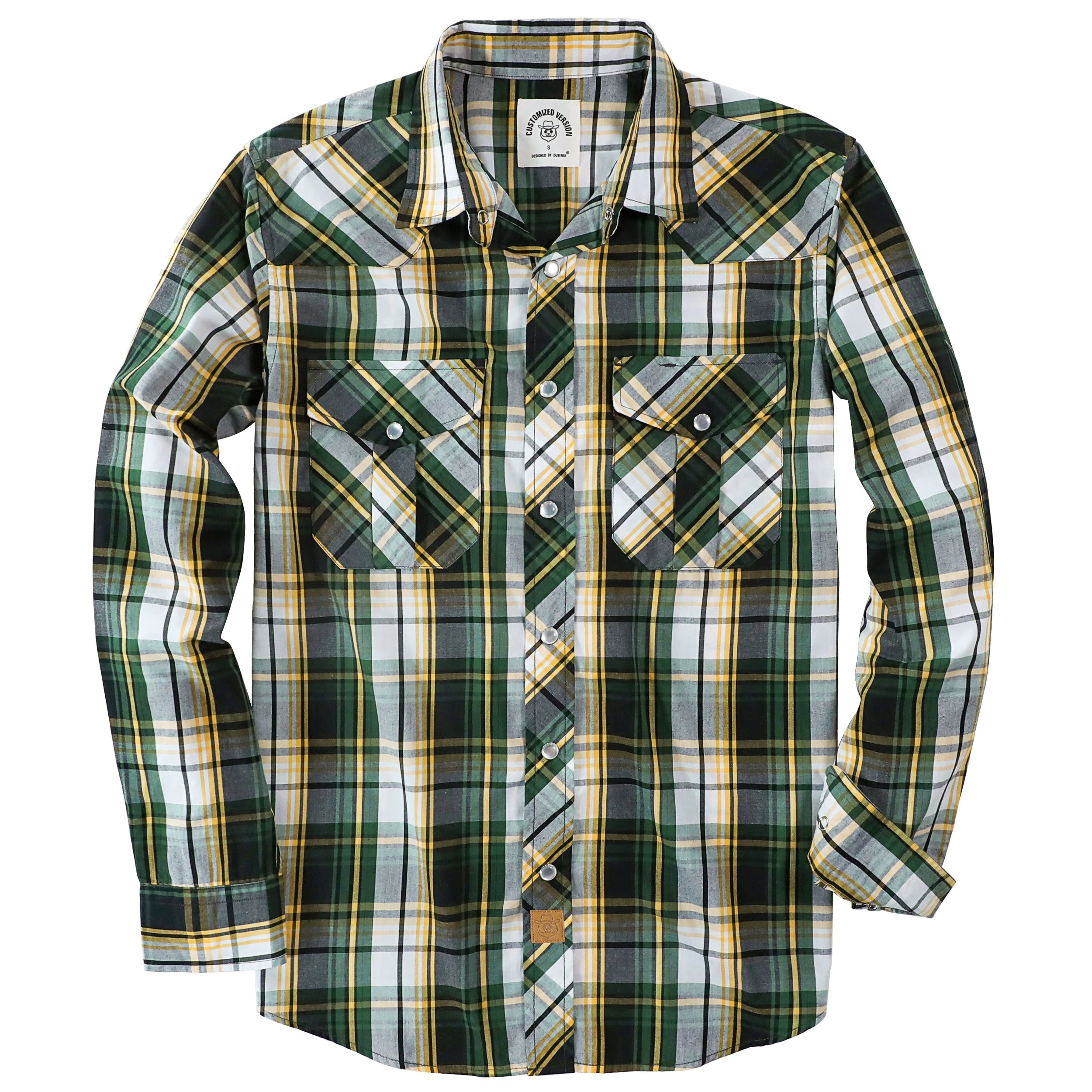 Dubinik® Pearl Snap Shirts for Men Long Sleeve Western Shirts for Men Vintage Casual Plaid Shirt Cowboy Shirts for Men#42004