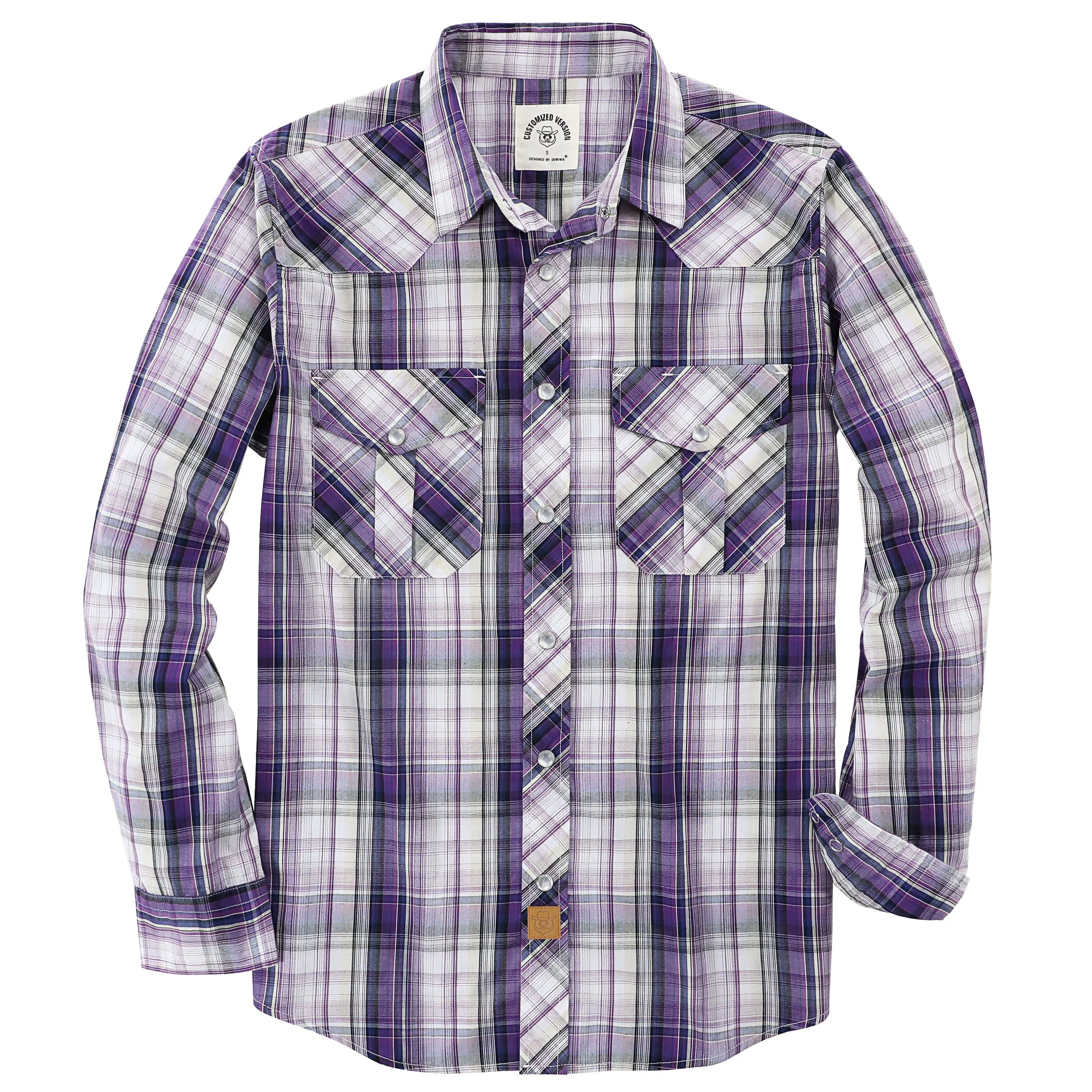 Dubinik® Pearl Snap Shirts for Men Long Sleeve Western Shirts for Men Vintage Casual Plaid Shirt Cowboy Shirts for Men#42008