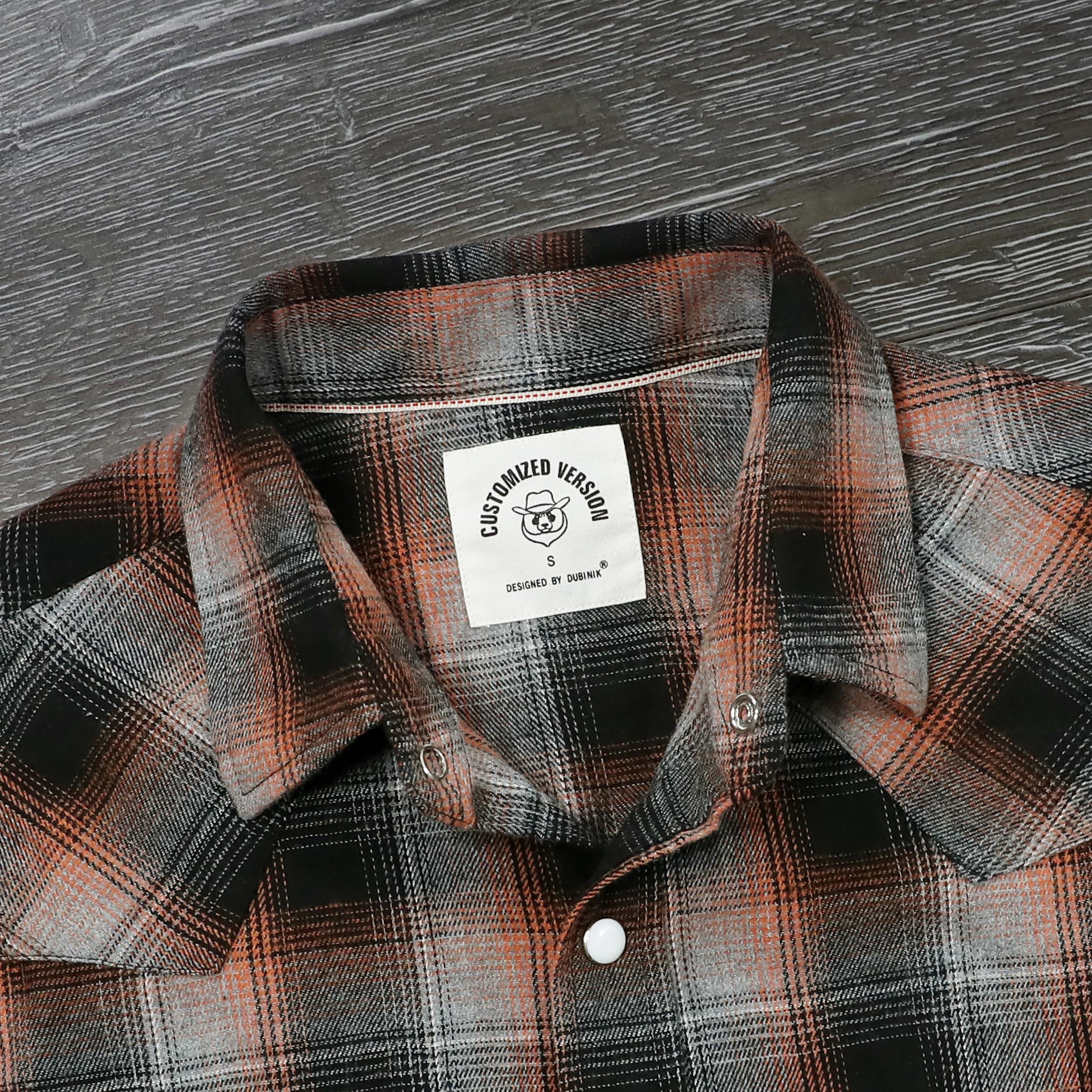 Dubinik® Flannel Shirt For Men Western Cowboy Pearl Snap Shirts For Men Long Sleeve Vintage Buttons Down Plaid Shirt #28604