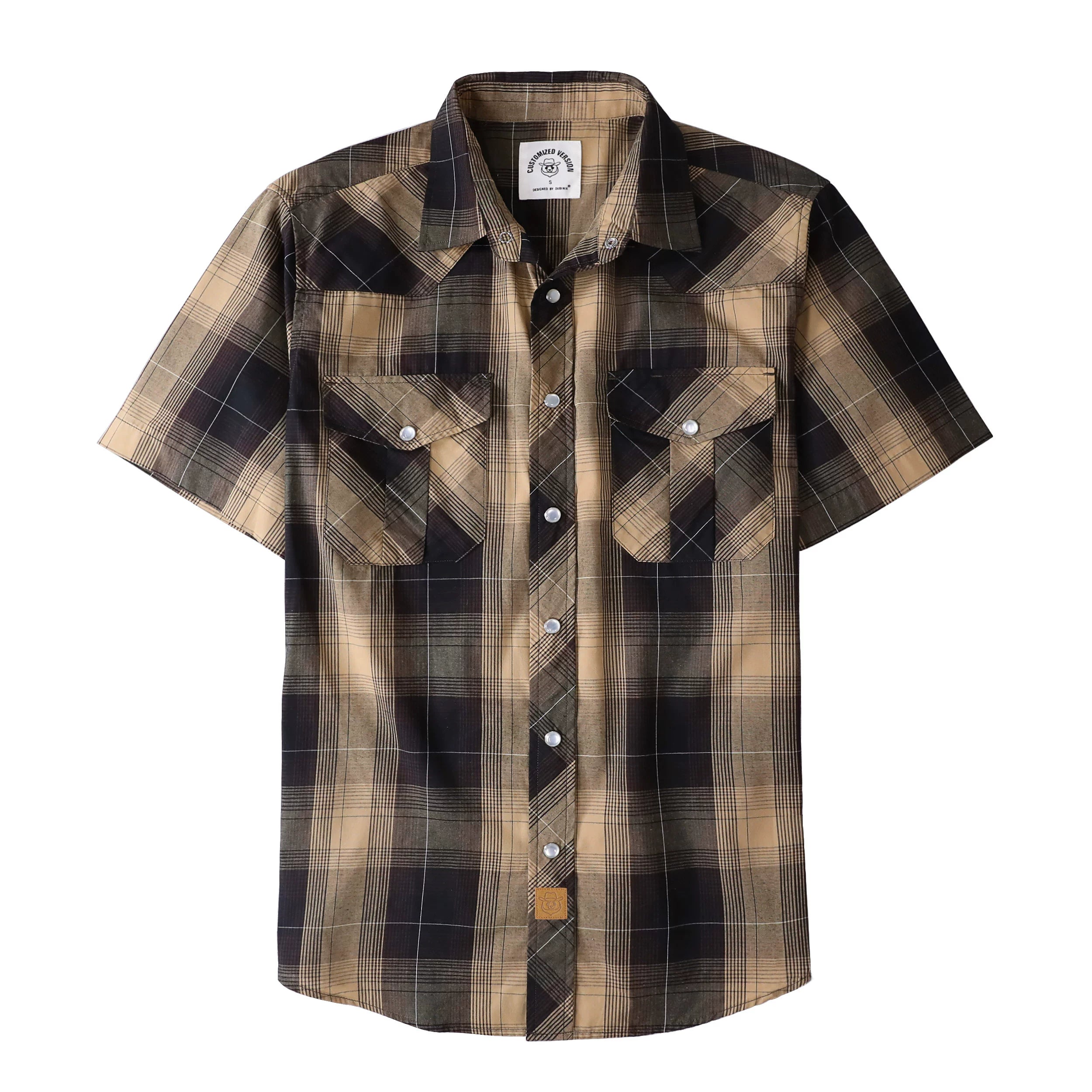 Dubinik® Western Shirts for Men Short Sleeve Plaid Pearl Snap Shirts for Men Button Up Shirt Cowboy Casual Work Shirt#41027