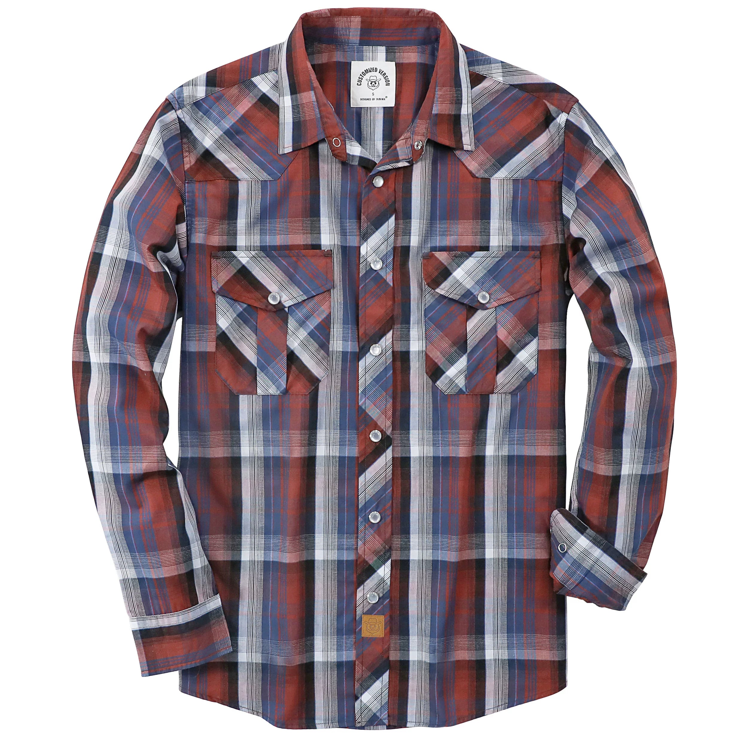 Dubinik® Pearl Snap Shirts for Men Long Sleeve Western Shirts for Men Vintage Casual Plaid Shirt Cowboy Shirts for Men#42003