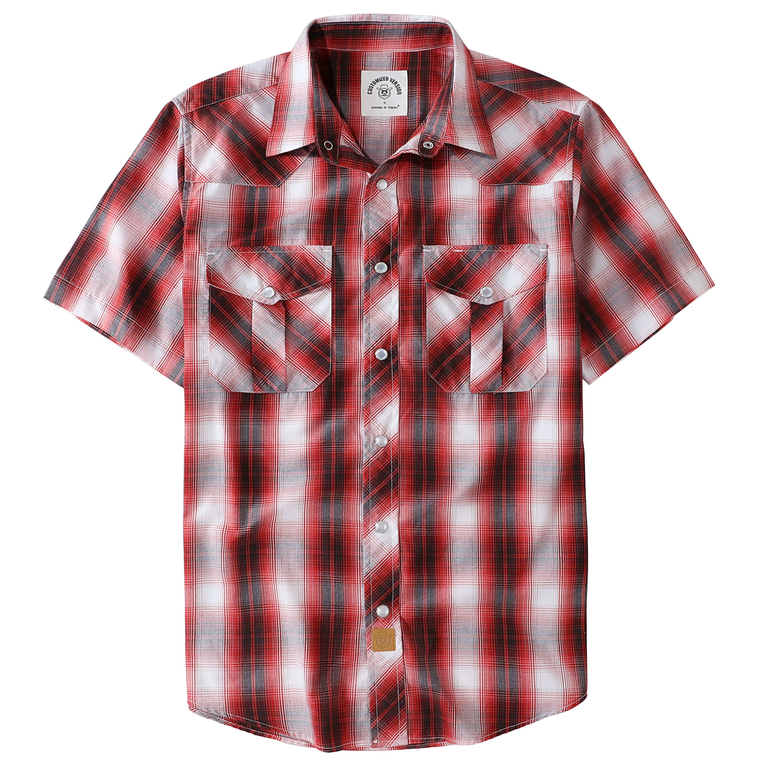 Dubinik® Western Shirts for Men Short Sleeve Plaid Pearl Snap Shirts for Men Button Up Shirt Cowboy Casual Work Shirt#41028