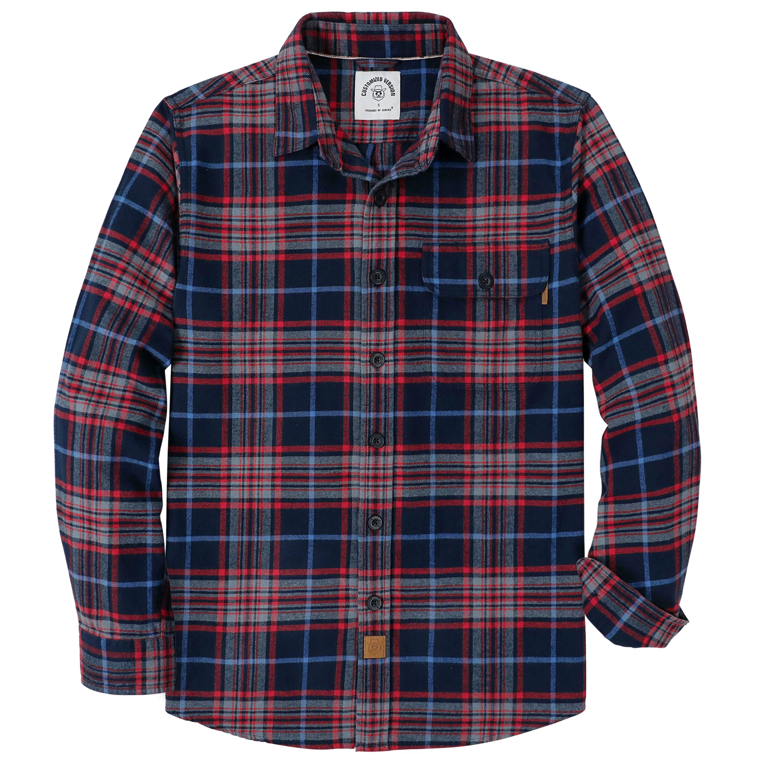 Dubinik® Mens Long Sleeve Midweight Flannel Shirt Warm Casual Soft Cotton Button Down Plaid Shirt #3414