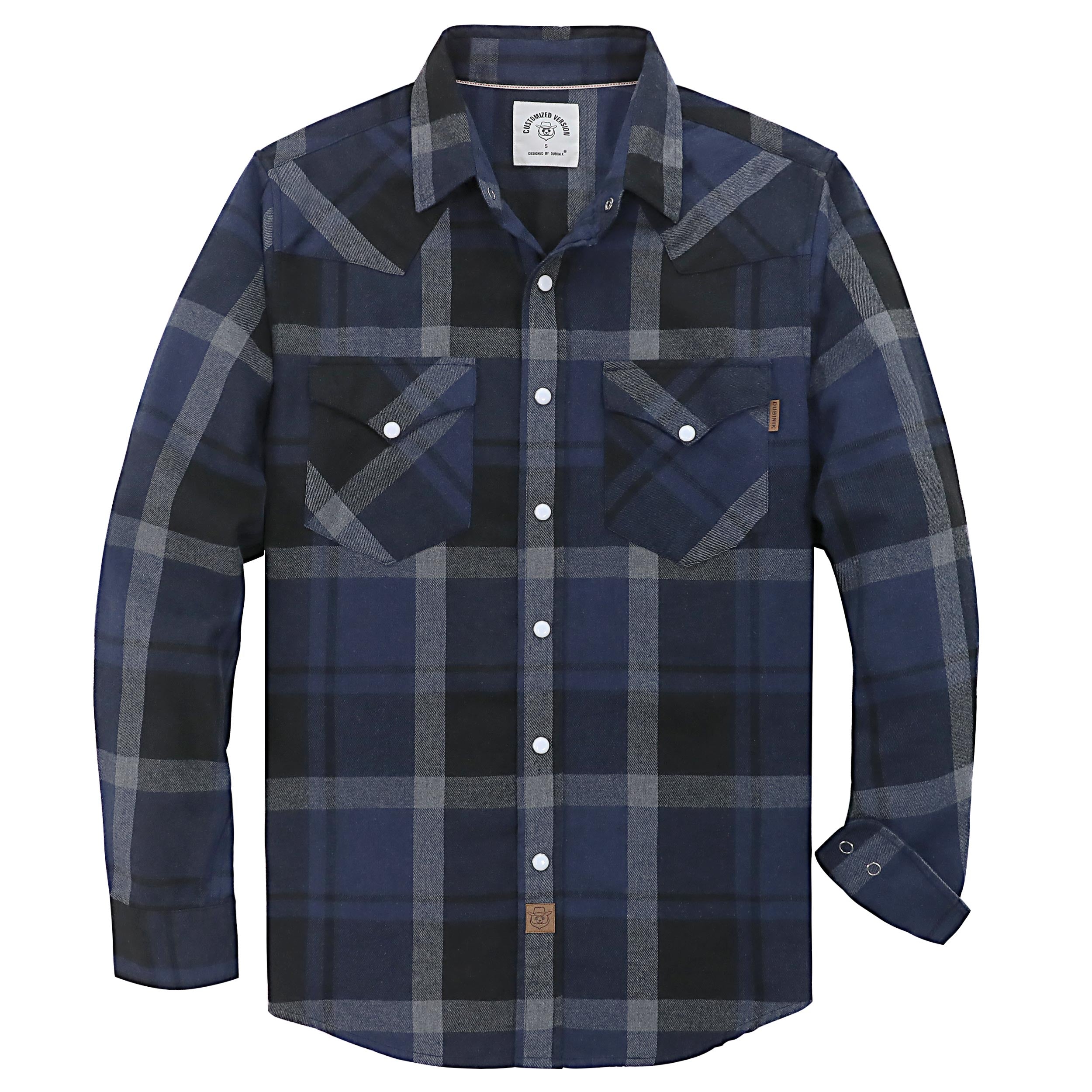 Dubinik® Flannel Shirt For Men Western Cowboy Pearl Snap Shirts For Men Long Sleeve Vintage Buttons Down Plaid Shirt #28503