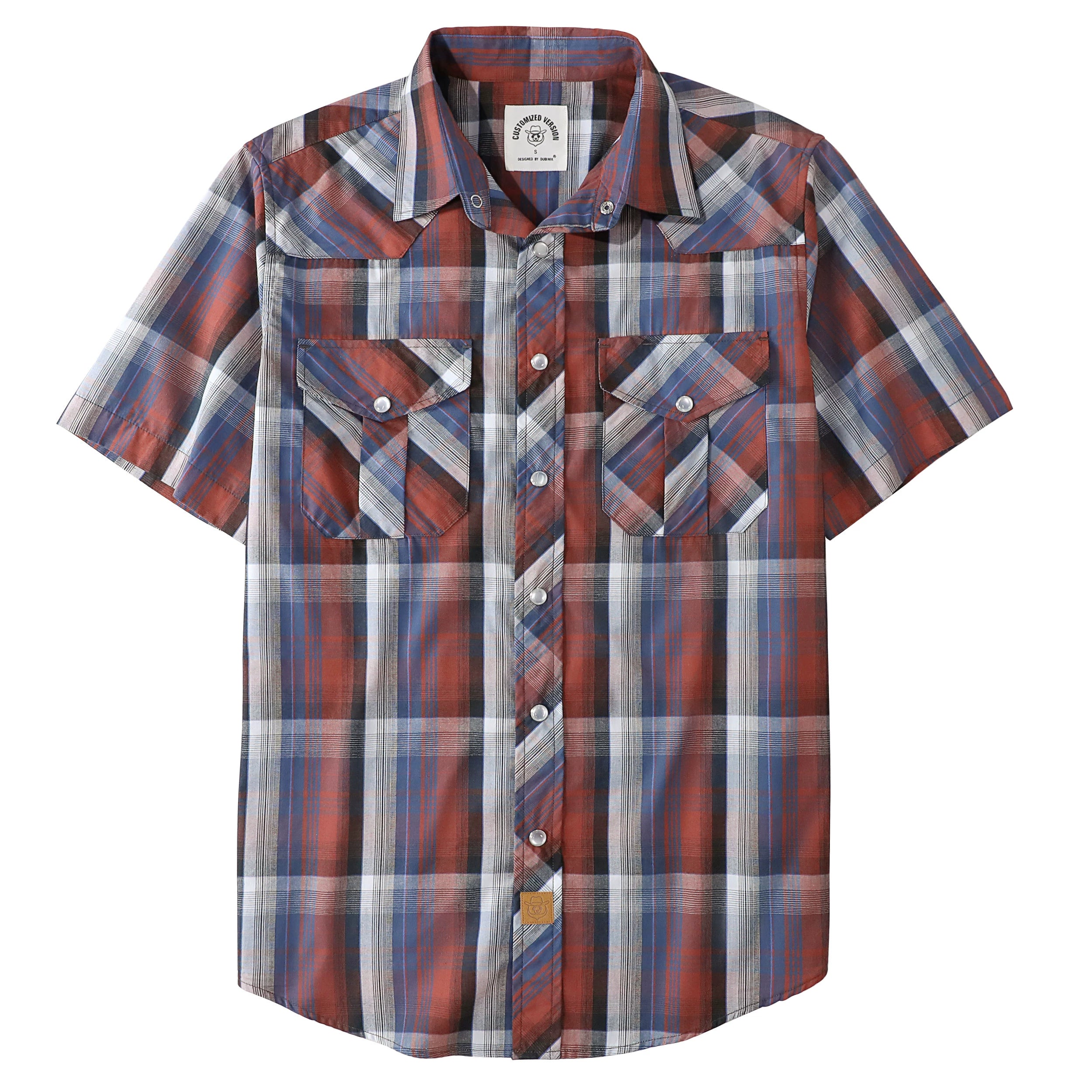Dubinik® Western Shirts for Men Short Sleeve Plaid Pearl Snap Shirts for Men Button Up Shirt Cowboy Casual Work Shirt#41003