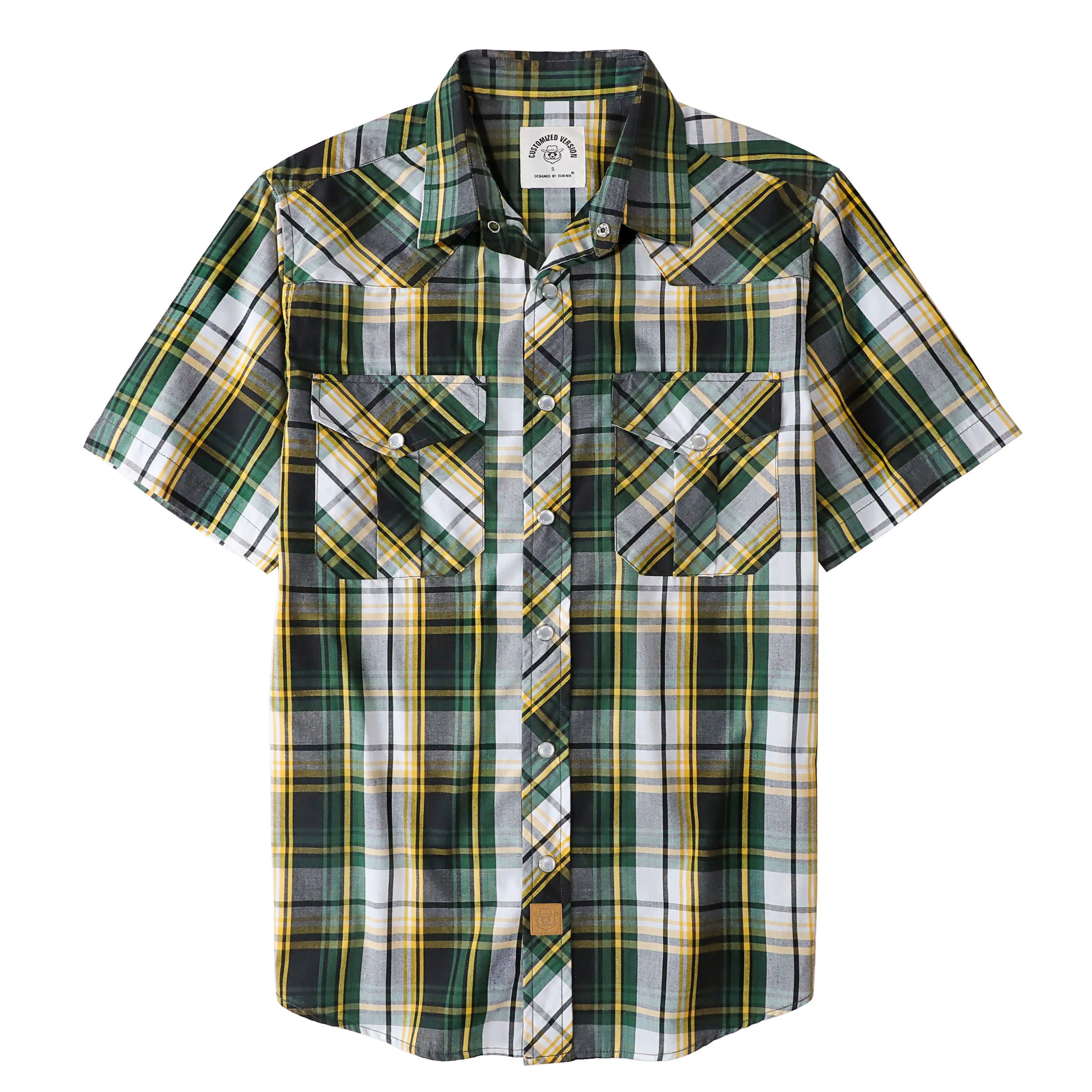 Dubinik® Western Shirts for Men Short Sleeve Plaid Pearl Snap Shirts for Men Button Up Shirt Cowboy Casual Work Shirt#41004