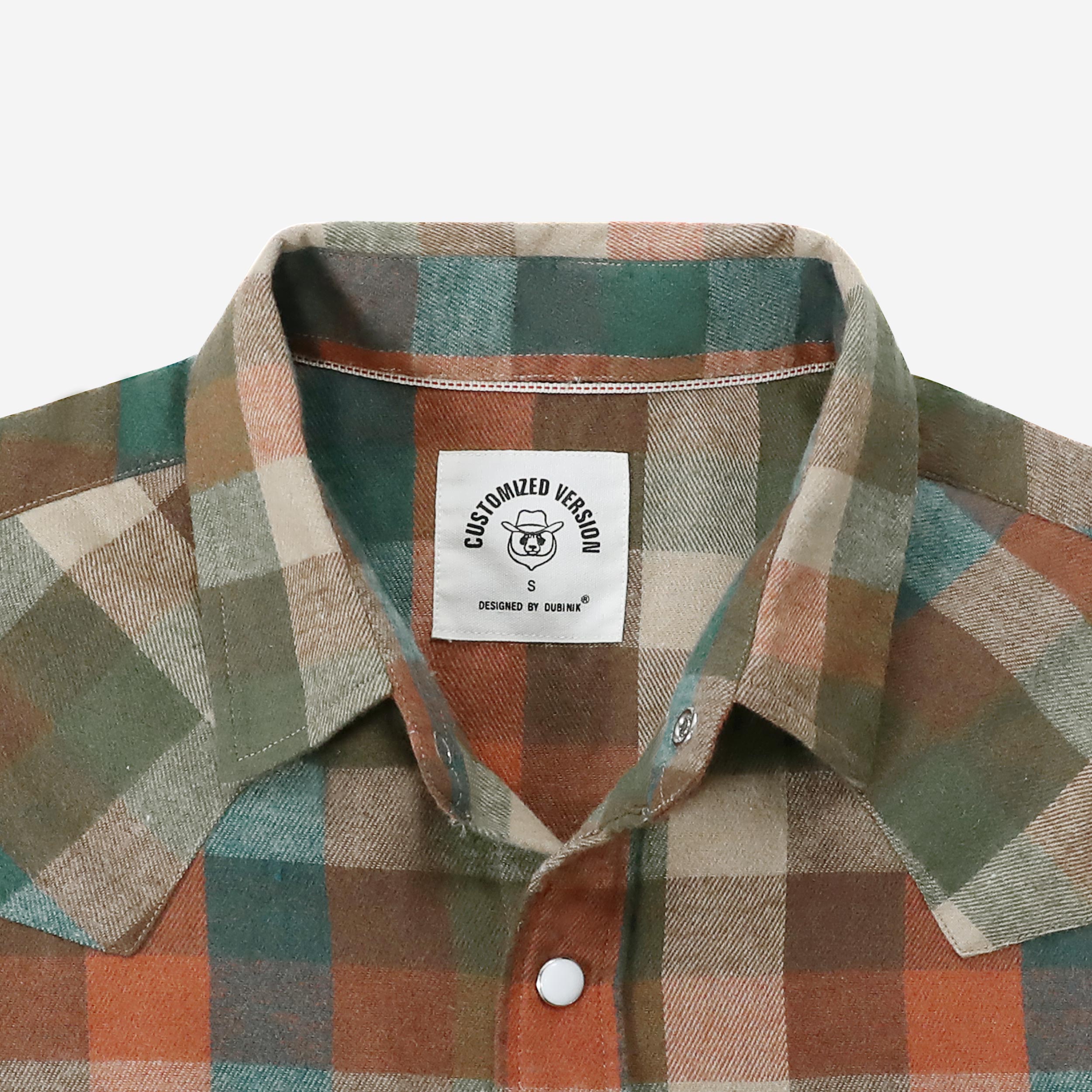 Dubinik® Flannel Shirt For Men Western Cowboy Pearl Snap Shirts For Men Long Sleeve Vintage Buttons Down Plaid Shirt #28702