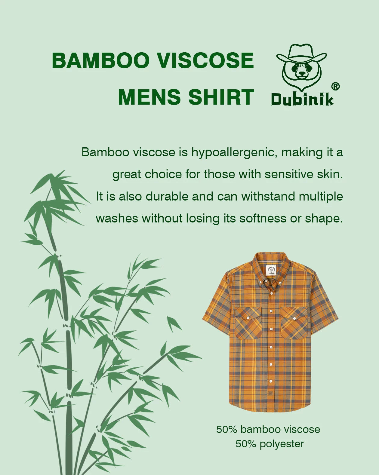 Dubinik® Bamboo Viscose Mens Short Sleeve Button Down Pockets Shirts#39013