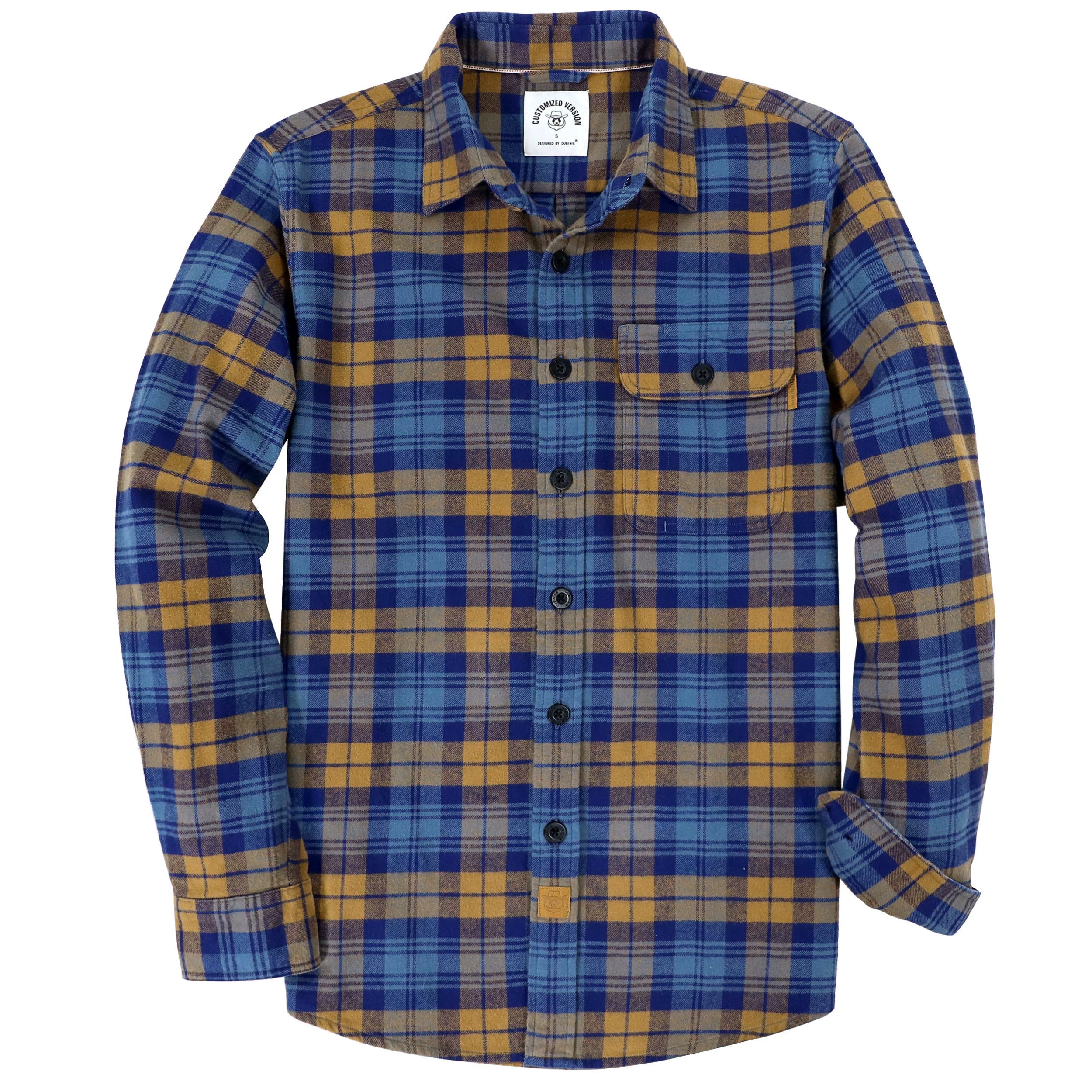 Dubinik® Mens Long Sleeve Midweight Flannel Shirt Warm Casual Soft Cotton Button Down Plaid Shirt #3408