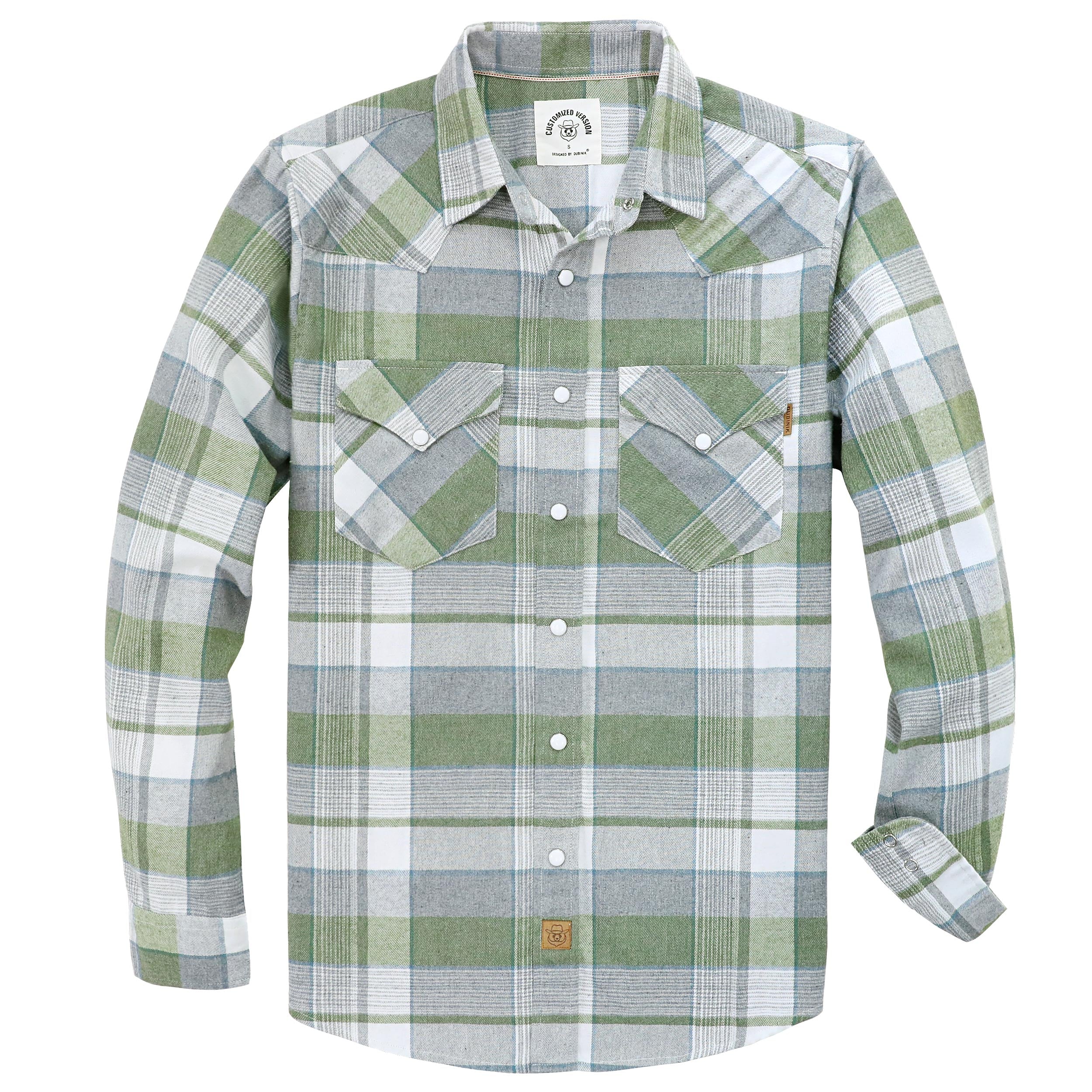 Dubinik® Flannel Shirt For Men Western Cowboy Pearl Snap Shirts For Men Long Sleeve Vintage Buttons Down Plaid Shirt #28006