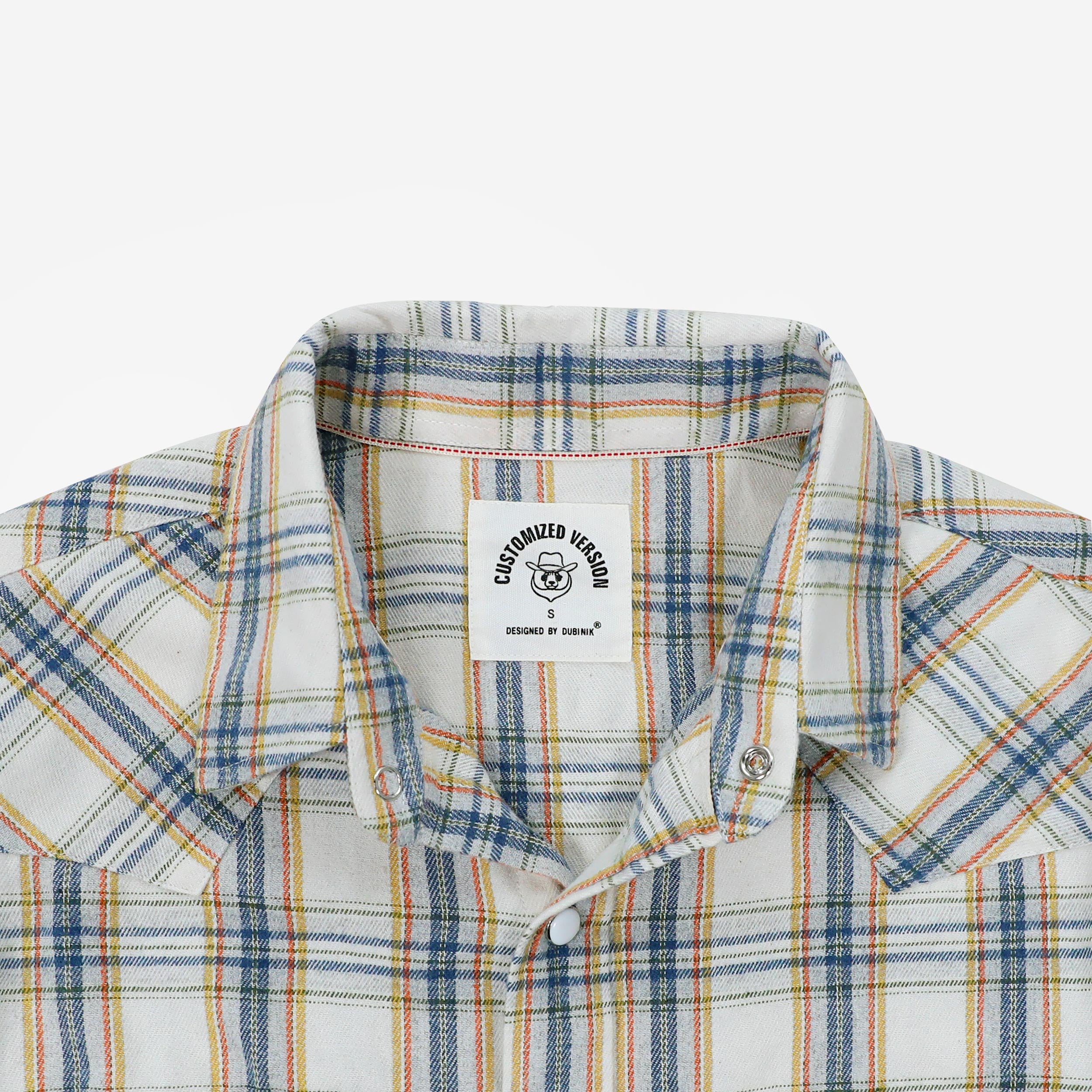 Dubinik® Flannel Shirt For Men Western Cowboy Pearl Snap Shirts For Men Long Sleeve Vintage Buttons Down Plaid Shirt #28802