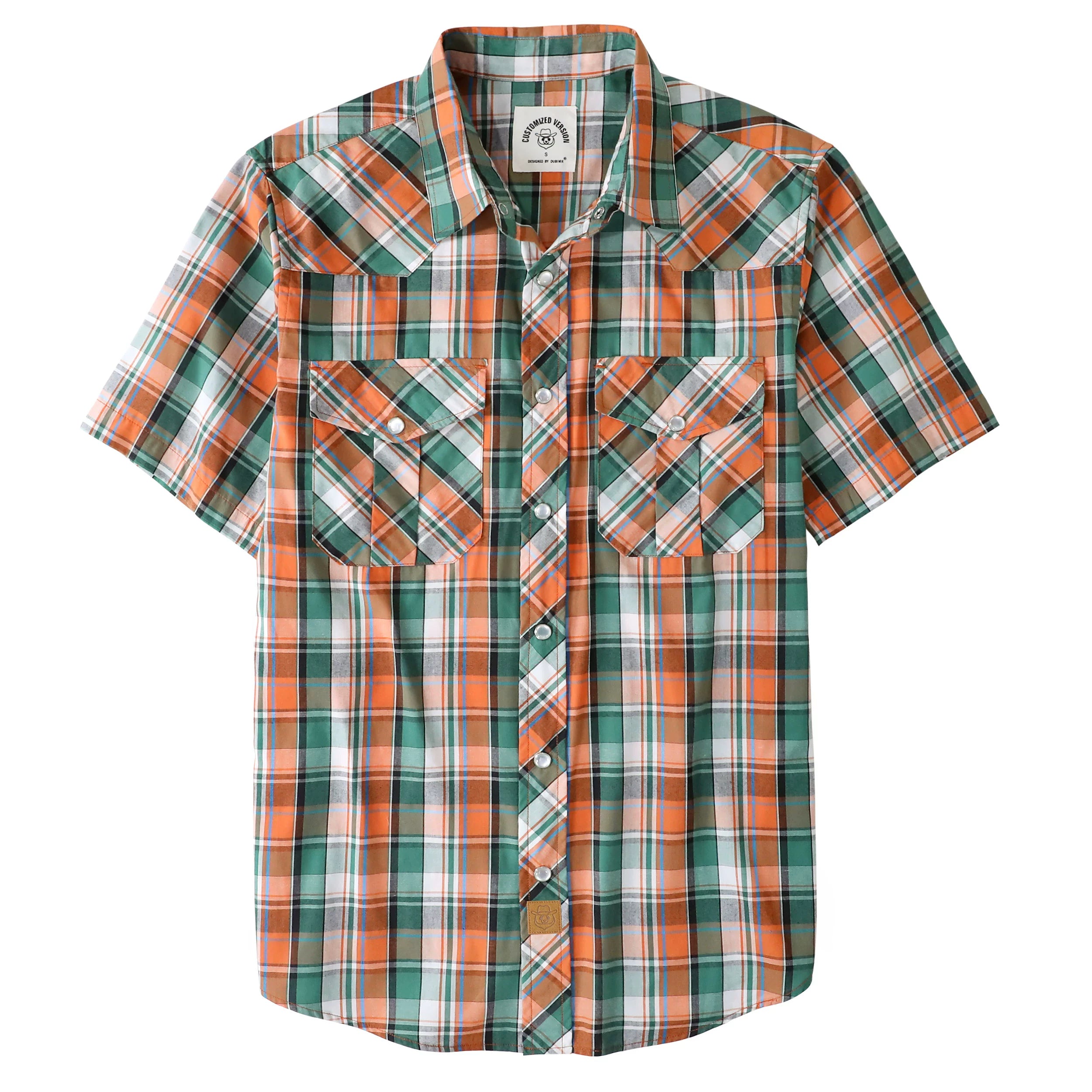 Dubinik® Western Shirts for Men Short Sleeve Plaid Pearl Snap Shirts for Men Button Up Shirt Cowboy Casual Work Shirt#41020