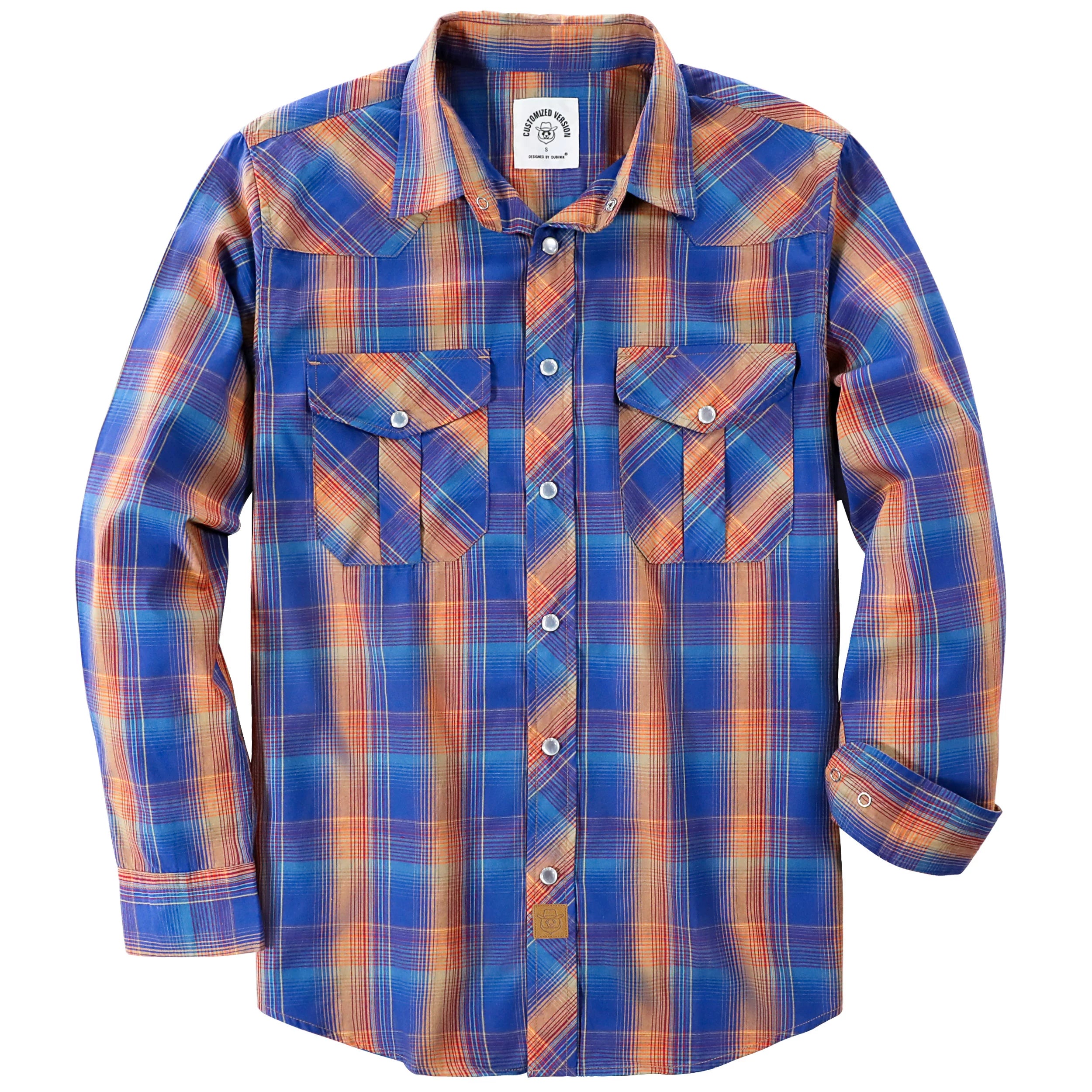 Dubinik® Pearl Snap Shirts for Men Long Sleeve Western Shirts for Men Vintage Casual Plaid Shirt Cowboy Shirts for Men#42031
