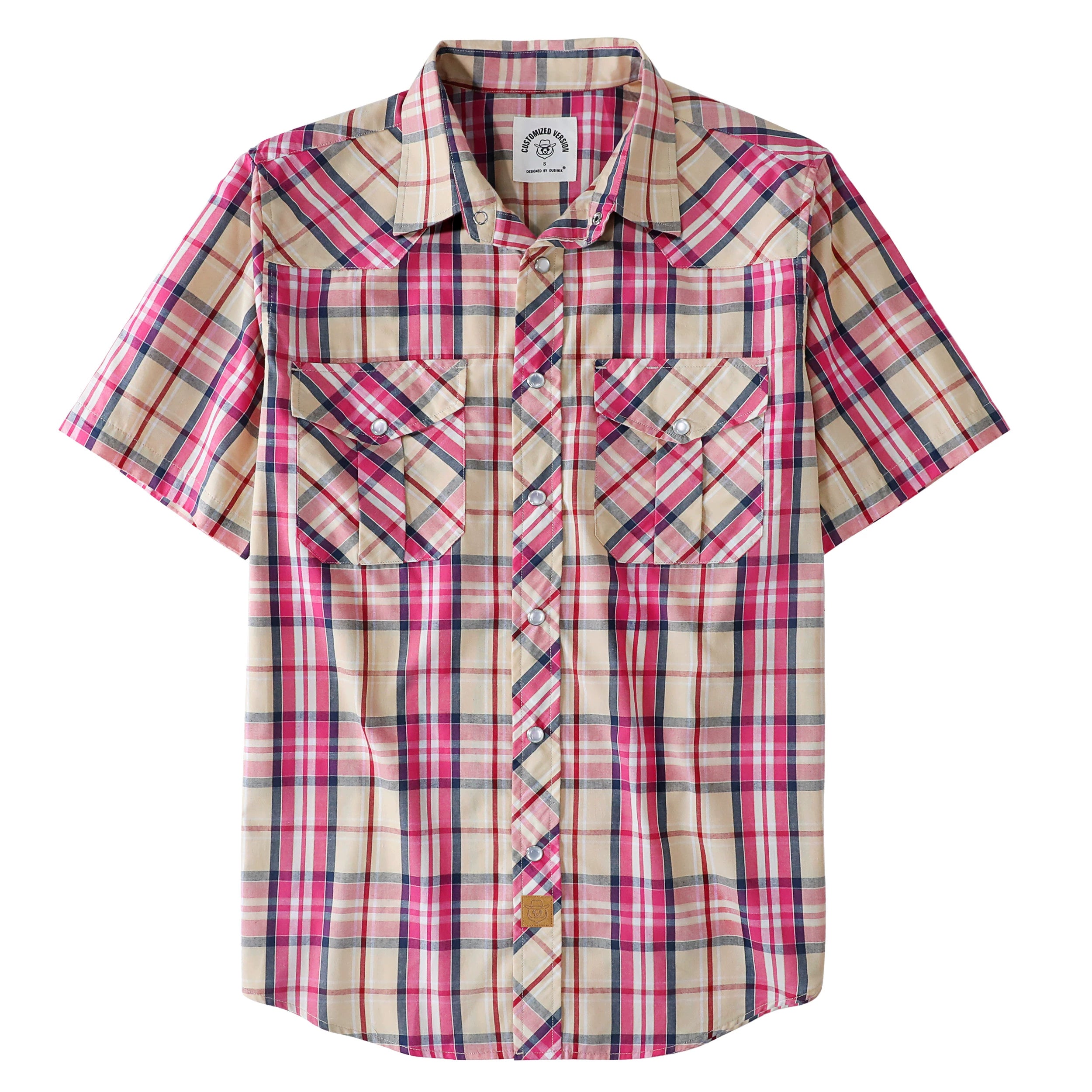 Dubinik® Western Shirts for Men Short Sleeve Plaid Pearl Snap Shirts for Men Button Up Shirt Cowboy Casual Work Shirt#41023