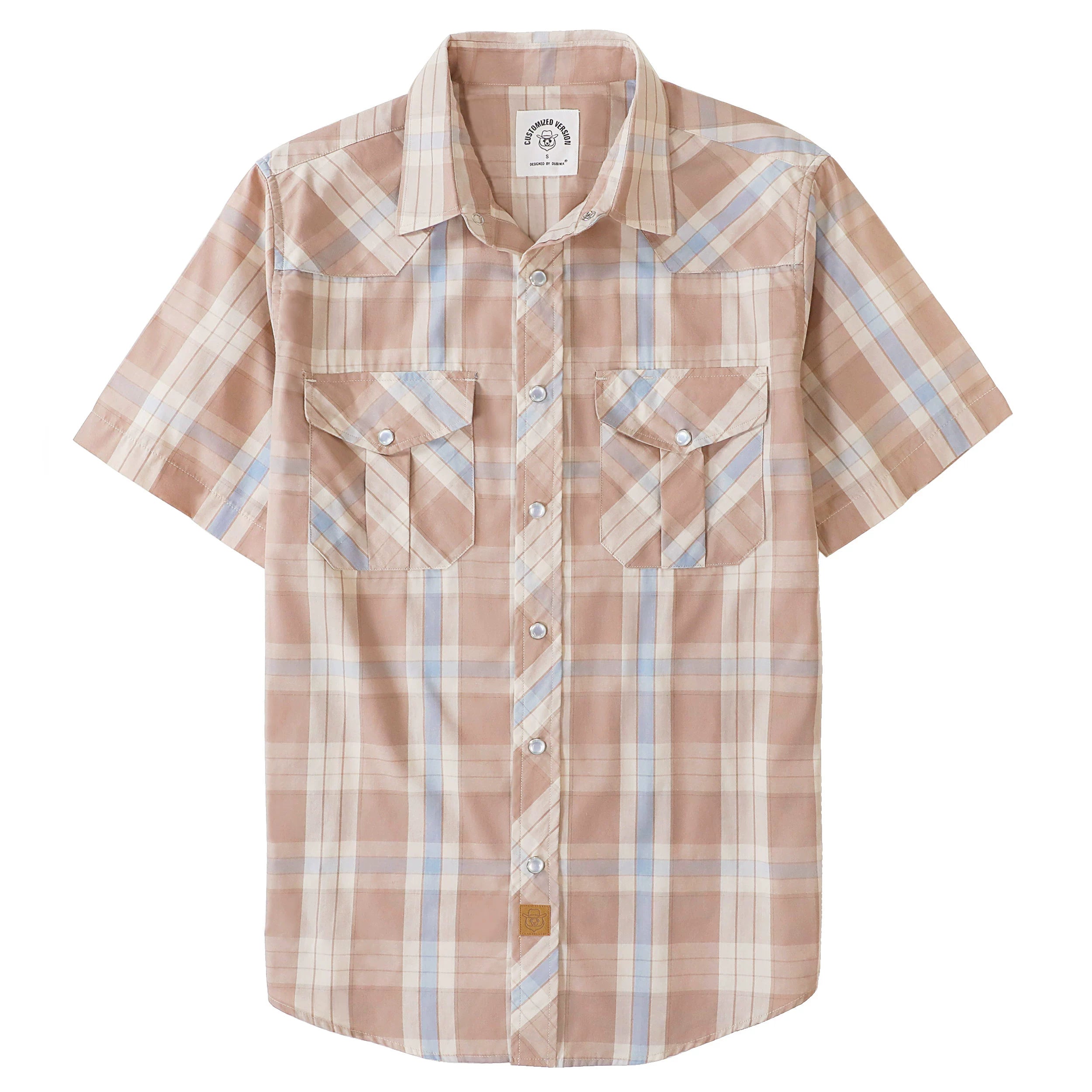 Dubinik® Western Shirts for Men Short Sleeve Plaid Pearl Snap Shirts for Men Button Up Shirt Cowboy Casual Work Shirt#41029